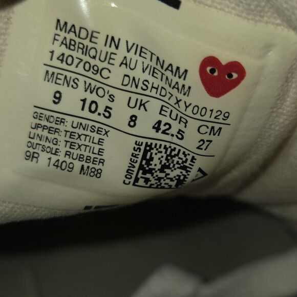 Converse x Comme des Garcons PLAY Pro Leather Black White sneakers Mens Size 9 - Picture 5 of 7